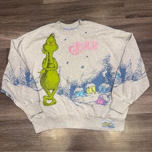 The Grinch Sweatshirt Pullover Dr Seuss All Over Print Gray Women’s XXL
